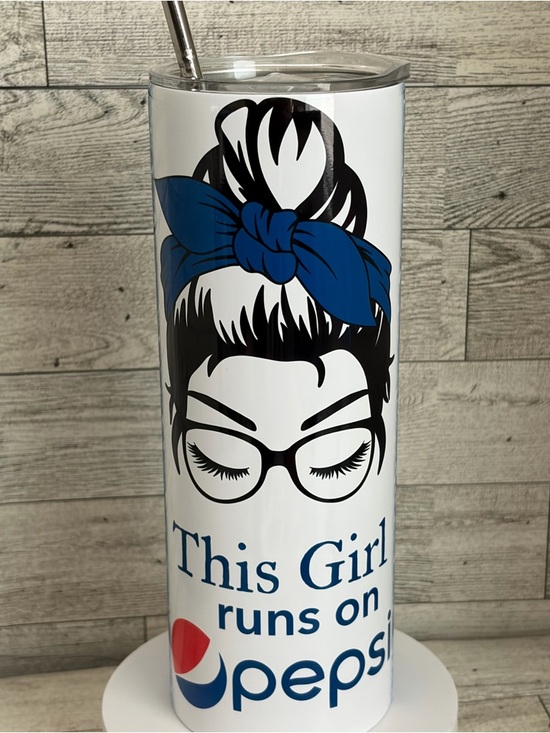 Pepsi This Girl Runs On Pepsi White & Blue Stainless 20oz Tumbler